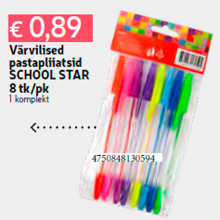 Allahindlus - Värvilised pastapliiatsid SCHOOL STAR 8 tk/pk 1 komplekt