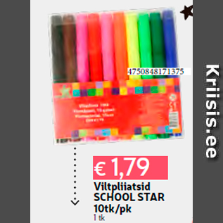 Allahindlus - Viltpliiatsid SCHOOL STAR 10tk/pk 1 tk