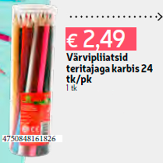 Allahindlus - Värvipliiatsid teritajaga karbis 24 tk/pk 1 tk