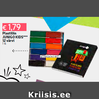 Allahindlus - Plastiliin JUNIGO KIDS*** 12 värvi 1 tk