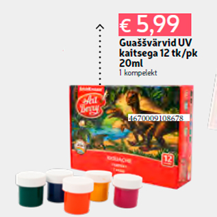 Allahindlus - Guaššvärvid UV kaitsega 12 tk/pk 20ml 1 kompelekt