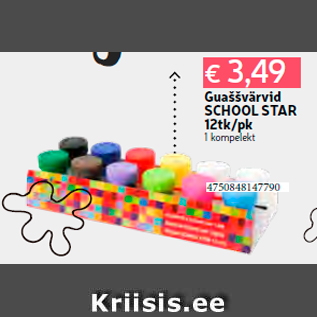 Allahindlus - Guaššvärvid SCHOOL STAR 12tk/pk 1 kompelekt