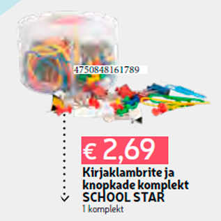 Allahindlus - Kirjaklambrite ja knopkade komplekt SCHOOL STAR 1 komplekt