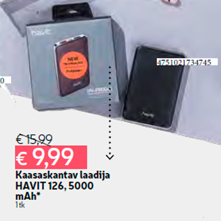 Allahindlus - Kaasaskantav laadija HAVIT 126, 5000 mAh* 1 tk