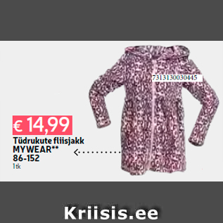 Allahindlus - Tüdrukute fliisjakk MYWEAR** 86-152 1 tk