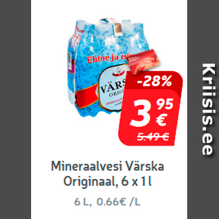 Allahindlus - Mineraalvesi Värska Originaal, 6 x 1 l