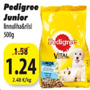 Allahindlus - Pedigree Junior linnuliha&riisi 500g