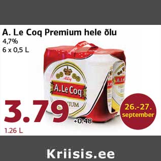 Allahindlus - A. Le Coq Premium hele õlu