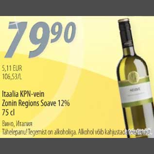 Allahindlus - Itaalia KPN-vein Zonin Regions Soave