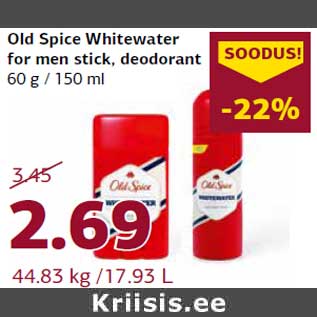 Allahindlus - Old Spice Whitewater for men stick, deodorant