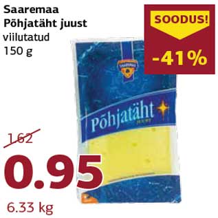 Allahindlus - Saaremaa Põhjatäht juust viilutatud 150 g