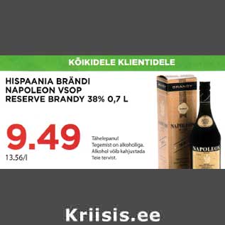 Allahindlus - HISPAANIA BRÄNDI NAPOLEON VSOP RESERVE BRANDY 38%, 0,7 L