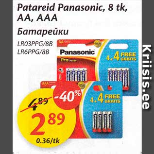 Allahindlus - Patareid Panasonic, 8 tk, AA, AAA