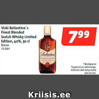 Allahindlus - Viski Ballantine´s Finest Blended Scotch Whisky Limited Edition