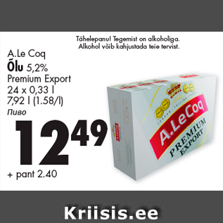 Allahindlus - A.Le Coq Õlu 5,2% Premium Export