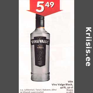 Allahindlus - Viin Viru Valge Black,40%,50 cl