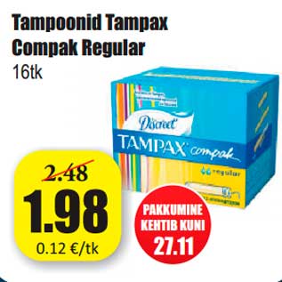 Allahindlus - Tampoonid Tampax Compak Regular 16tk