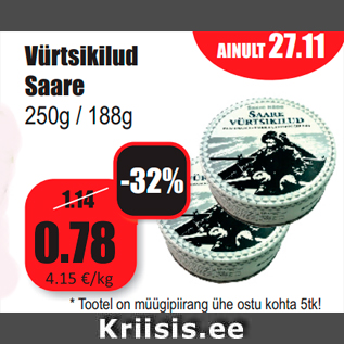 Allahindlus - Vürtsikilud Saare 250g / 188g