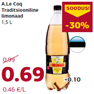 Allahindlus - A.Le Coq Traditsiooniline limonaad 1,5 L