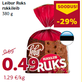 Allahindlus - Leibur Ruks rukkileib 380 g