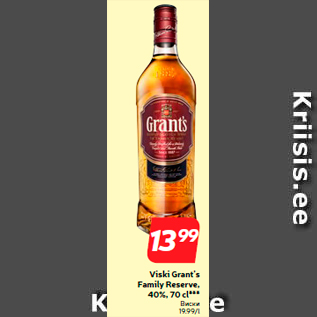 Allahindlus - Viski Grant’s Family Reserve, 40%, 70 cl***