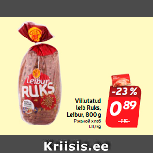 Allahindlus - Viilutatud leib Ruks, Leibur, 800 g