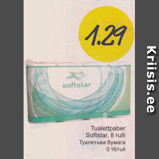 Allahindlus - Tualettpaber Softstar, 8 rulli