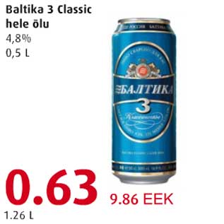 Allahindlus - Baltika 3 Classic hele õlu