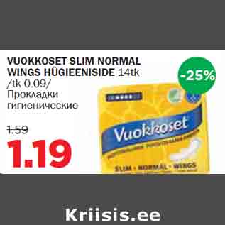 Allahindlus - VUOKKOSET SLIM NORMAL WINGS HÜGIEENISIDE 14tk