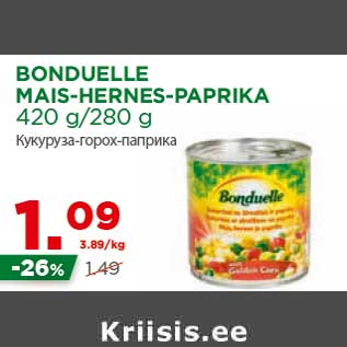 Allahindlus - BONDUELLE MAIS-HERNES-PAPRIKA 420 g/280 g