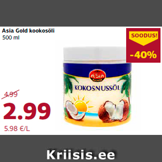 Allahindlus - Asia Gold kookosõli 500 ml