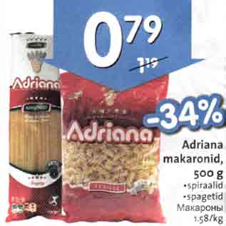 Allahindlus - Adriana makaronid, 500g *spiraalid *spagetid