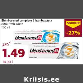 Allahindlus - Blend-a-med complete 7 hambapasta extra fresh, white 100 ml