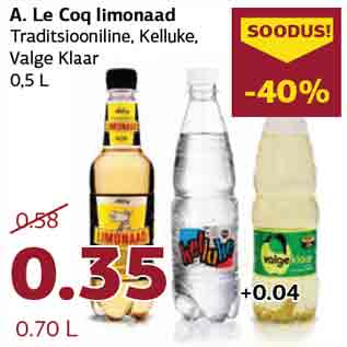 Allahindlus - A. Le Coq limonaad Traditsiooniline, Kelluke, Valge Klaar 0,5 L