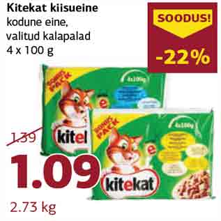 Allahindlus - Kitekat kiisueine kodune eine, valitud kalapalad 4 x 100 g