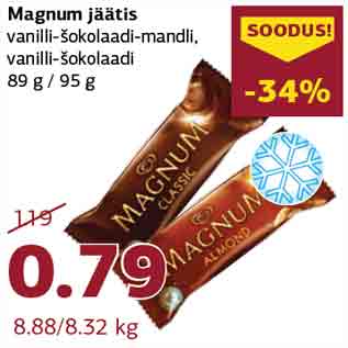 Allahindlus - Magnum jäätis vanilli-šokolaadi-mandli, vanilli-šokolaadi 89 g / 95 g