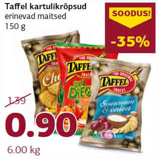 Allahindlus - Taffel kartulikrõpsud erinevad maitsed 150 g