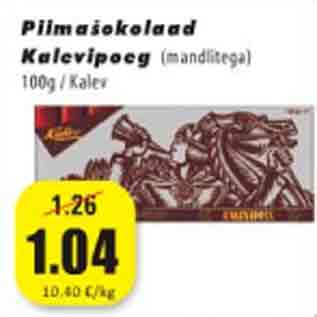 Allahindlus - Piimašokolaad Kalevipoeg (mandlitega) 100 g/Kalev