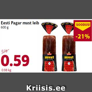 Allahindlus - Eesti Pagar must leib 600 g