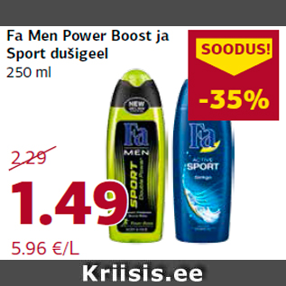 Allahindlus - Fa Men Power Boost ja Sport dušigeel 250 ml