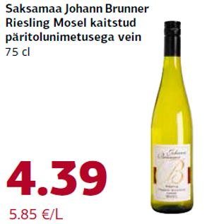 Allahindlus - Saksamaa Johann Brunner Riesling Mosel kaitstud päritolunimetusega vein 75 cl