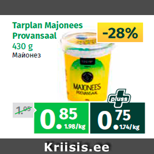 Allahindlus - Tarplan Majonees Provansaal 430 g