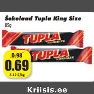 Allahindlus - Šokolaad Tupla King Size 85g