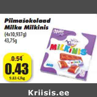 Allahindlus - Piimašokolaad Milka Milkinis (4x10,937g) 43,75g