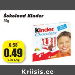 Allahindlus - Šokolaad Kinder 50g