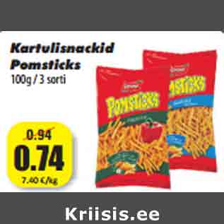 Allahindlus - Kartulisnackid Pomsticks 100g / 3 sorti