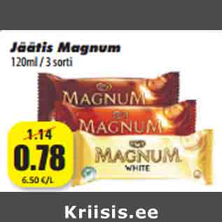 Allahindlus - Jäätis Magnum 120ml / 3 sorti