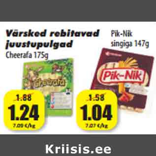 Allahindlus - Värsked rebitavad juustupulgad Cheerafa 175g; Pik-Nik singiga 147g