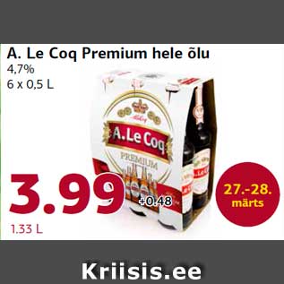 Allahindlus - A. Le Coq Premium hele õlu