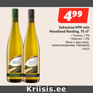 Allahindlus - Saksamaa KPN vein Moselland Riesling, 75 cl*